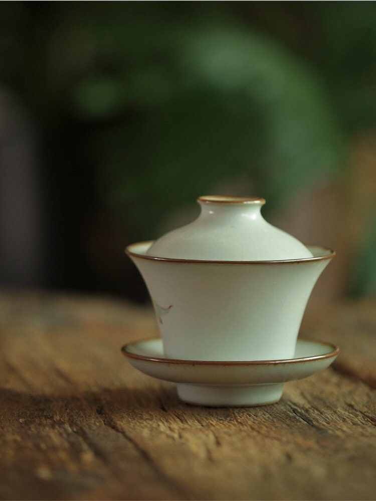 Gohobi Handmade floral gaiwan Tea cup Set, Hand painted, vintage, high quality, Rustic, Japanese Tea, Green Tea, Gongfu tea, Peony