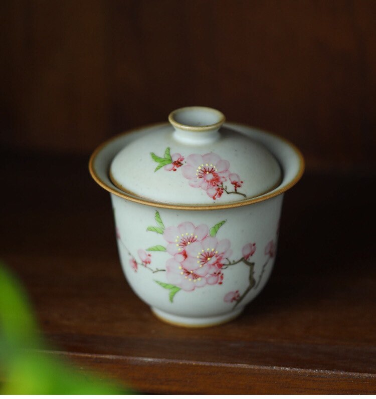 Gohobi Handmade floral gaiwan Tea cup Set, Hand painted, vintage, high quality, Rustic, Japanese Tea, Green Tea, Gongfu tea