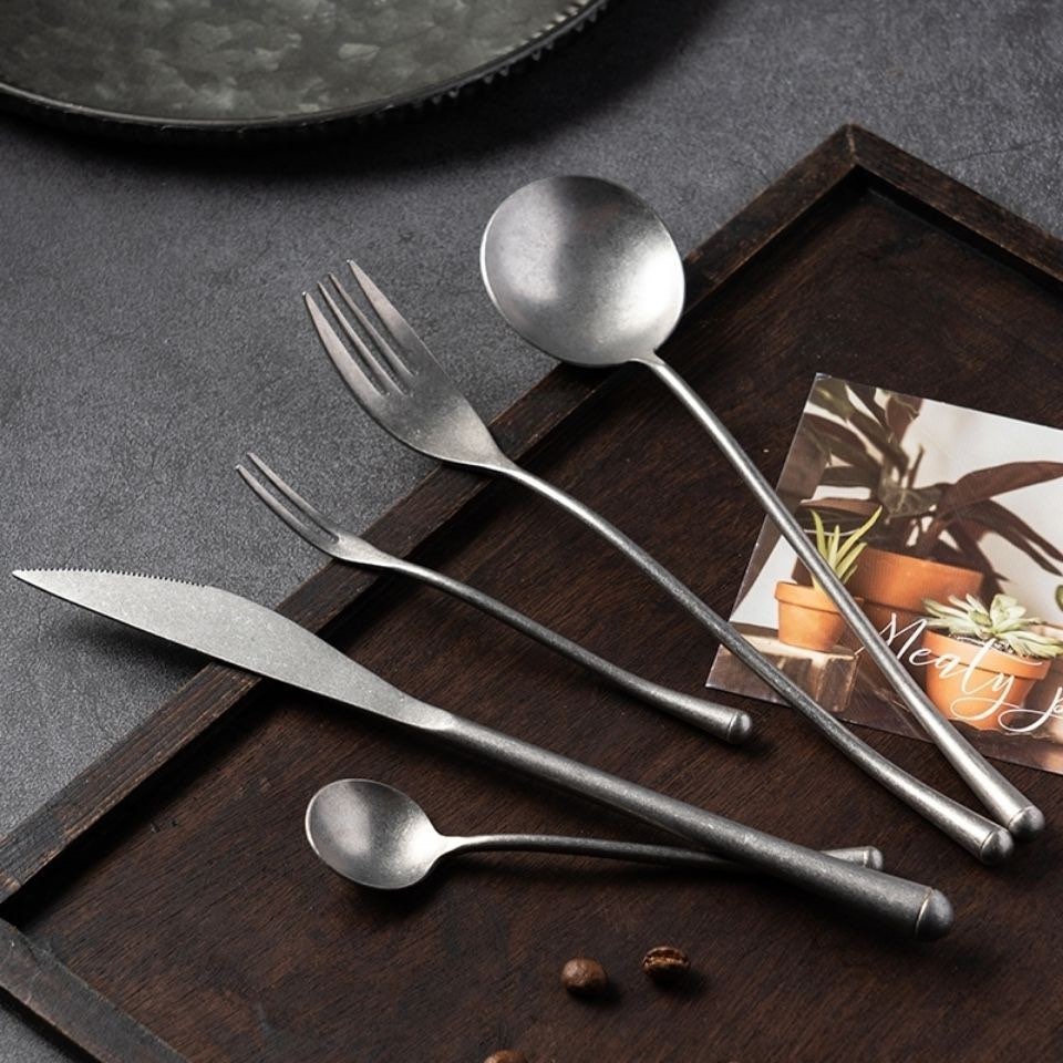 Gohobi a set of 5 stonewashed cutlery set 100% stainless steel travel cutlery set