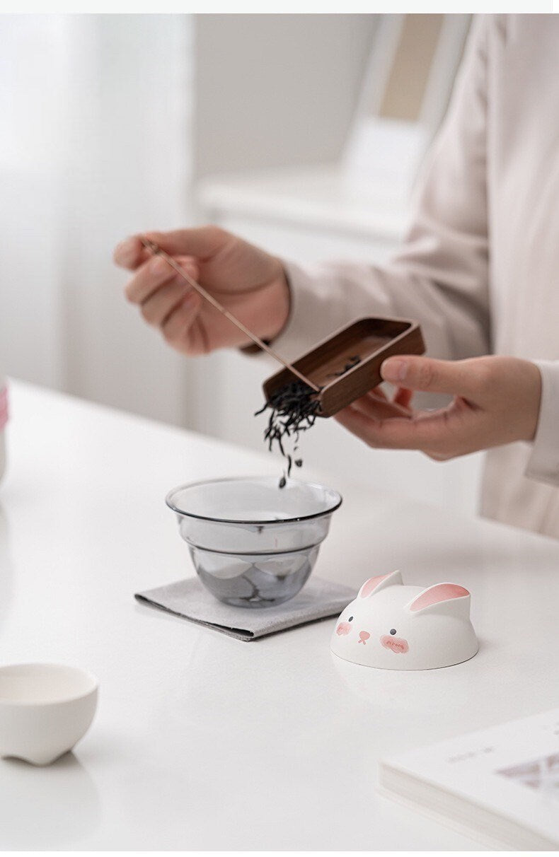 Gohobi Rabbit tea cup [UK stock- FREE Travel case] with Infuser and 2 small tea cups, office Tea Mug with Lid, Japanese tea mug Korean