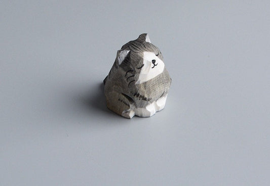 Gohobi Hand crafted wooden grey cat ornaments unique gift for him for her