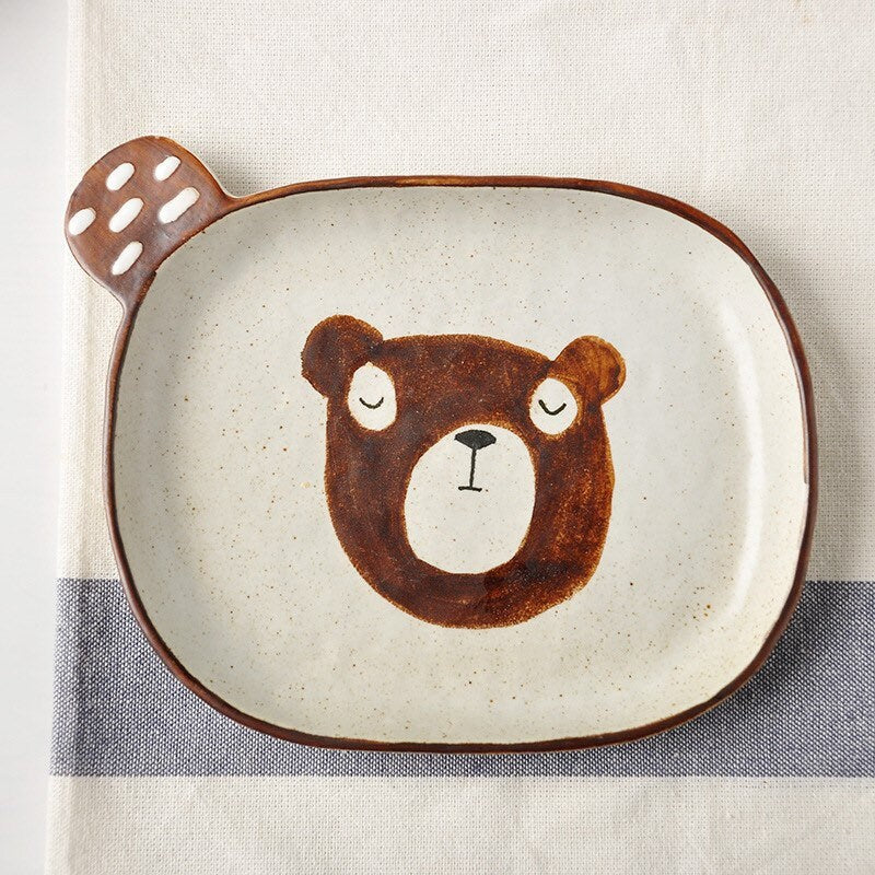 Gohobi handmade ceramic cat fish bear bowl plate set Japanese style tableware stoneware