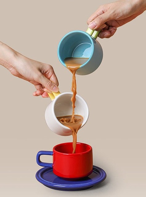Gohobi colourful coffee cup and saucer teacup mug japanese korean vintage style art deco coffee mug tea cup tea mug
